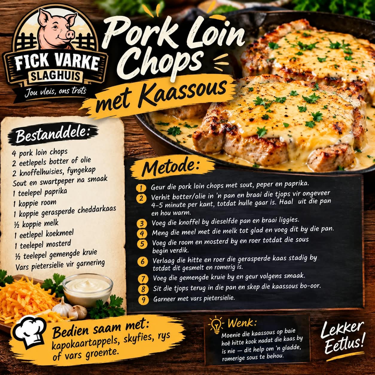 Pork Loin Chops with Cheese Sauce